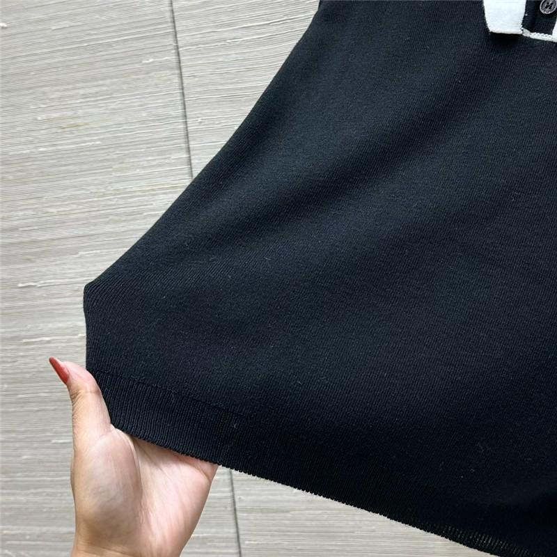 Va1e*ntin0 lapel ruffle knit short-sleeved top replica clothes