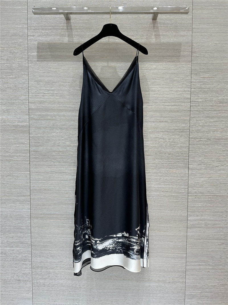 D10r eiffel tower print silk suspender dress replica clothing