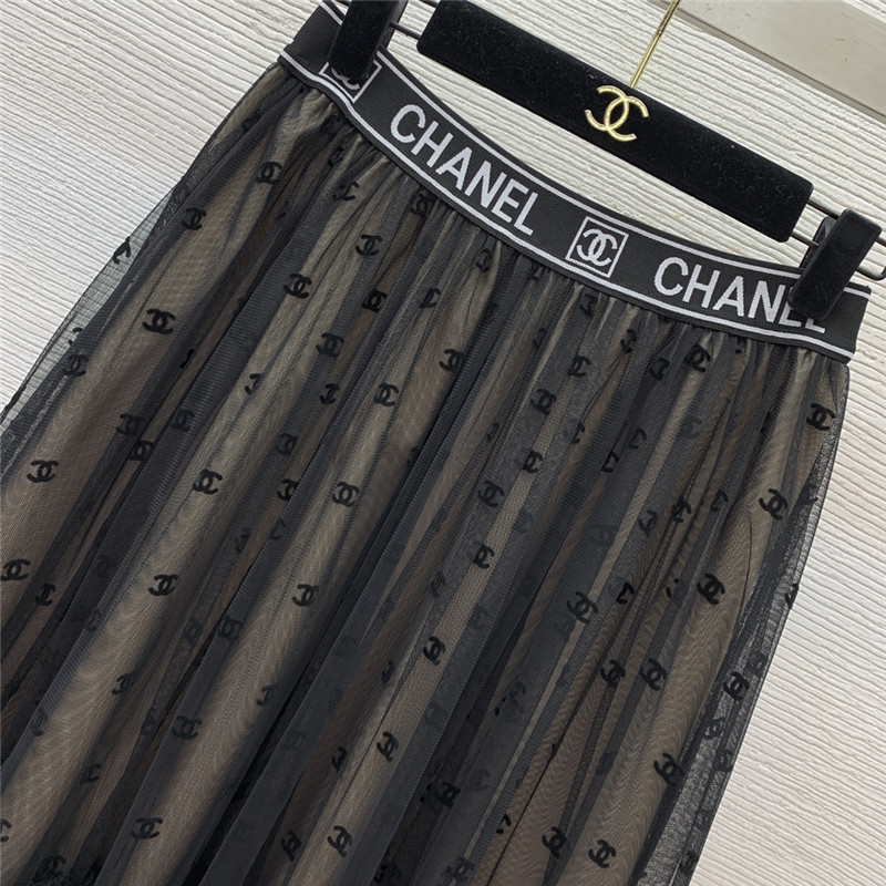 Ch**el logo see-through mesh skirt replicas clothes