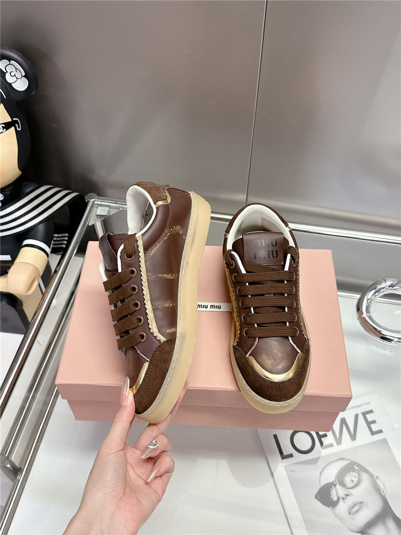 Miu Miu Brown Bleached Leather Sneakers