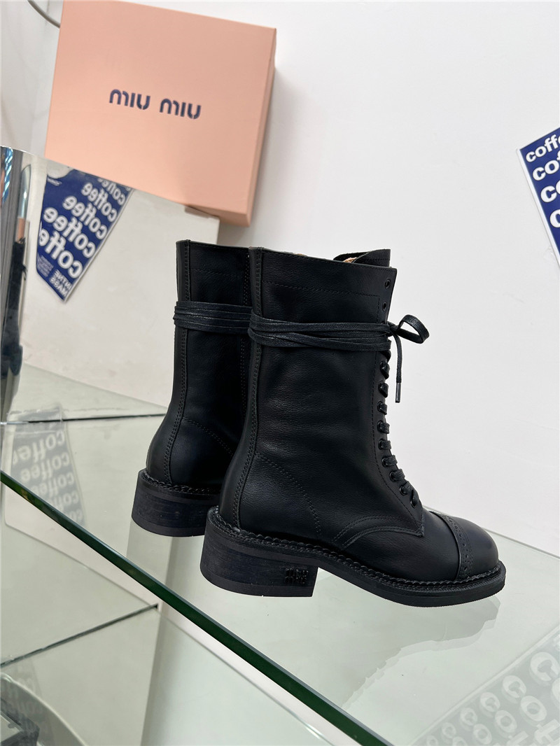 Miu Miu Black Lace-Up Combat Boots