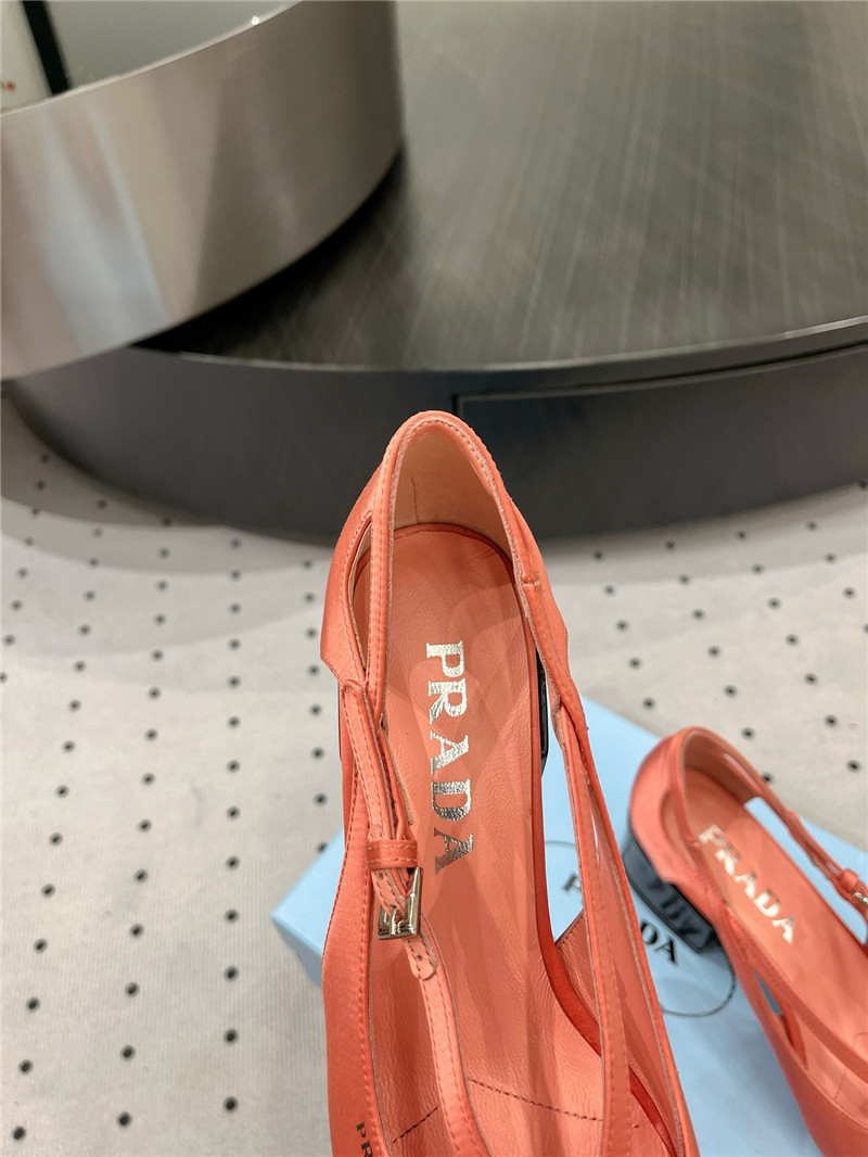 Pra*a orange satin cut-out pumps in silk viscose