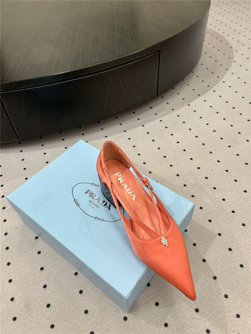Pra*a orange satin cut-out pumps in silk viscose