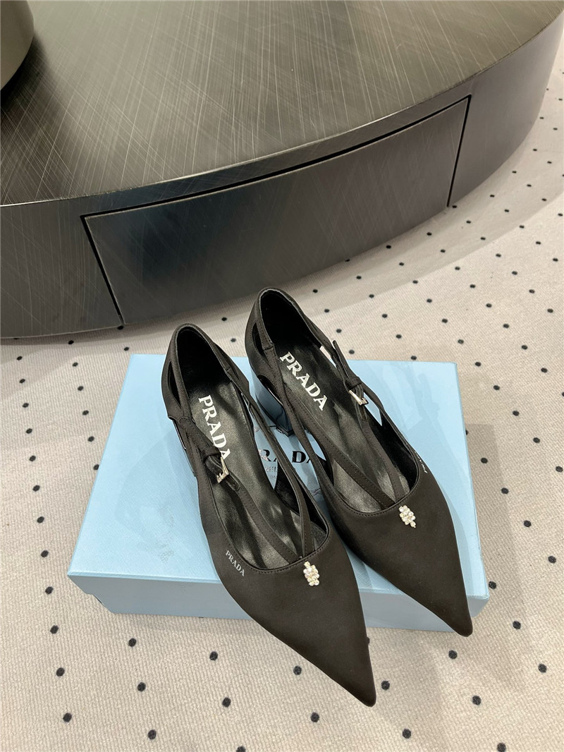 Pra*a black satin cut-out pumps in silk viscose
