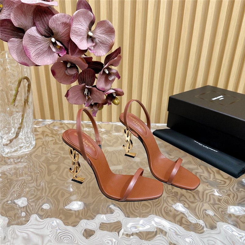 Sa1nt Lau*nt opyum slingback sandals caramel glazed leather