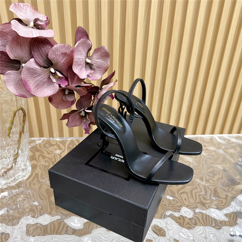 Sa1nt Lau*nt opyum slingback sandals in black glazed leather