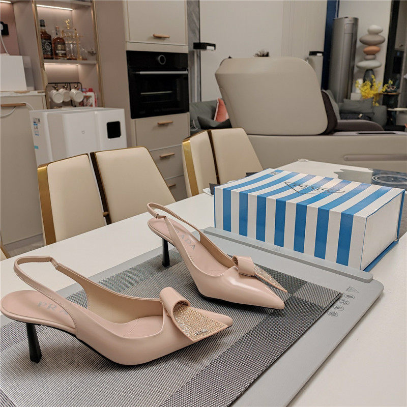 Pra*a bowknot crystal pink leather slingback pumps