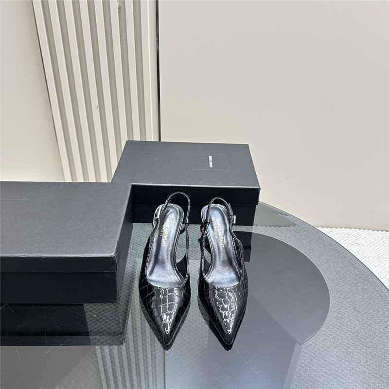 Sa1nt Lau*nt vendome slingback pumps in black croco leather