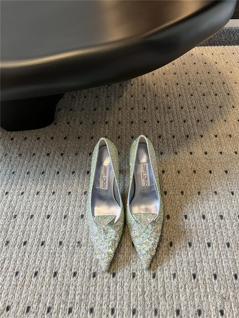 J1m*y Ch00 iridescent crystal pointed-toe pumps with he**ts