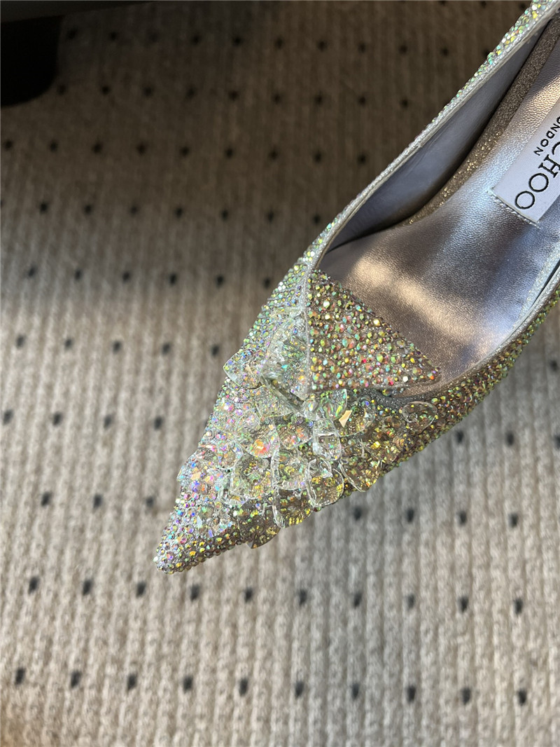 J1m*y Ch00 iridescent crystal pointed-toe pumps with he**ts