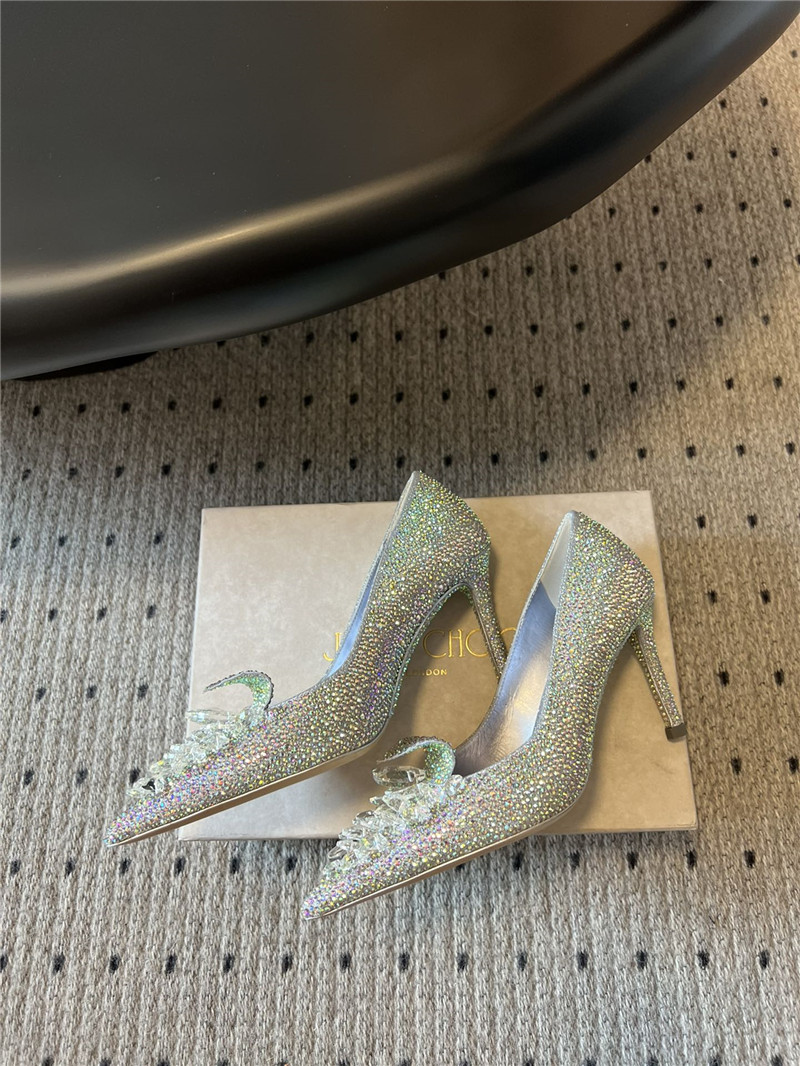 J1m*y Ch00 iridescent crystal pointed-toe pumps with he**ts