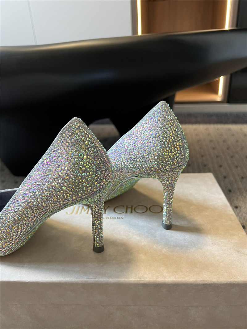 J1m*y Ch00 iridescent crystal pointed-toe pumps with he**ts