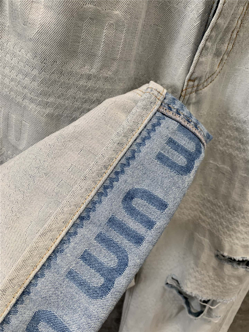 M1um1u letter jacquard ripped straight jeans replica clothes
