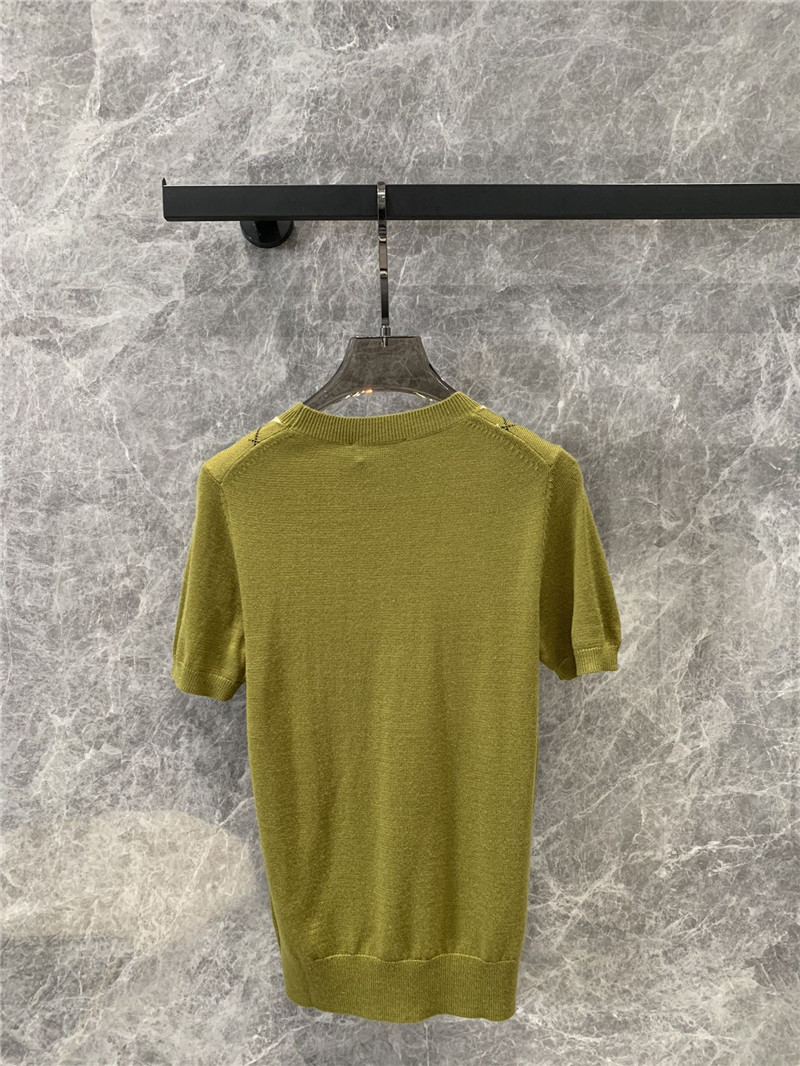 M1um1u tea green knitted short-sleeved top replica clothes