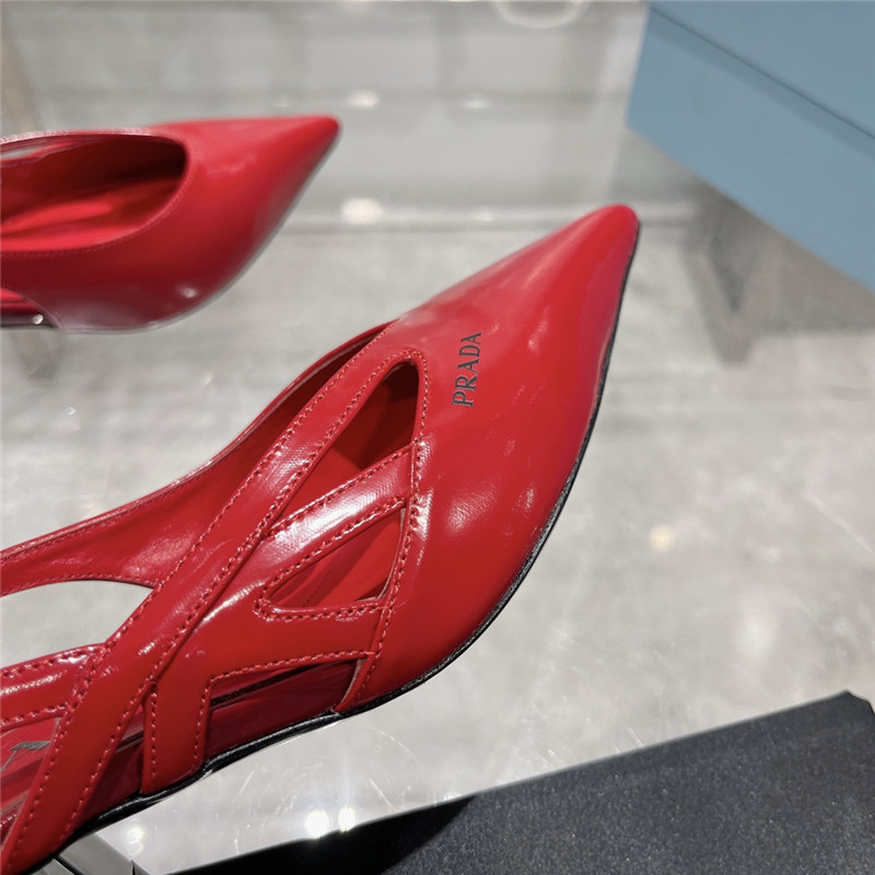 Pra*a cut-out red brushed leather chunky pumps