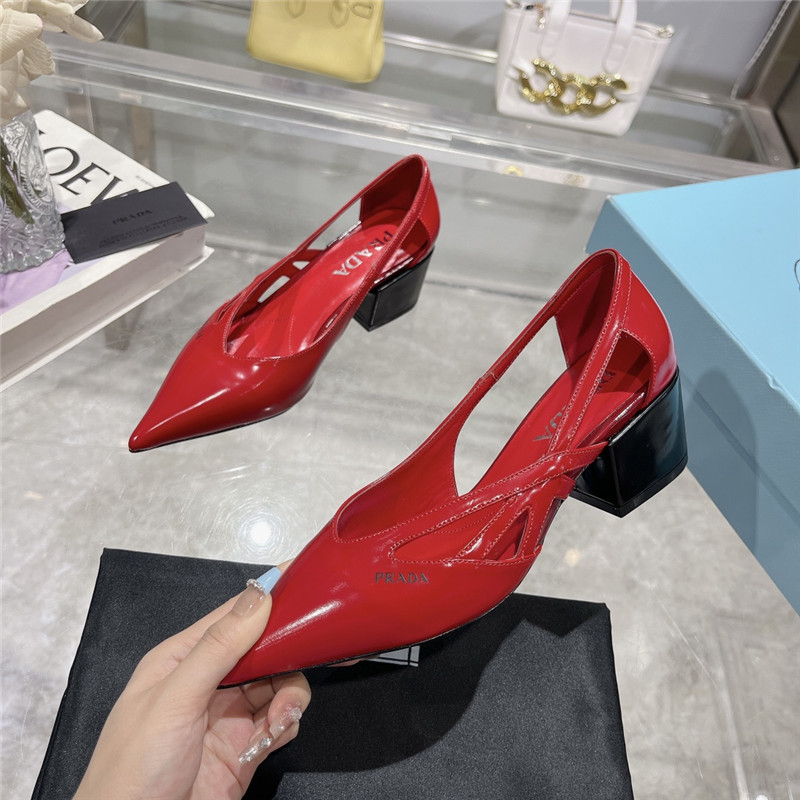 Pra*a cut-out red brushed leather chunky pumps