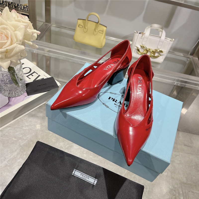 Pra*a cut-out red brushed leather chunky pumps