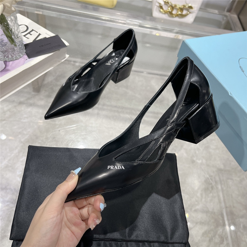 Pra*a cut-out black brushed leather chunky pumps