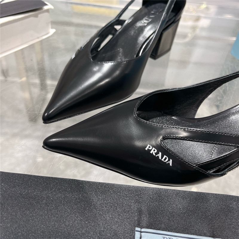 Pra*a cut-out black brushed leather chunky pumps