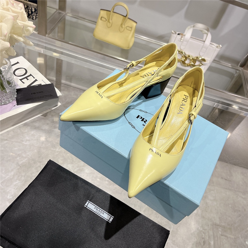 Pra*a cut-out yellow brushed leather chunky pumps