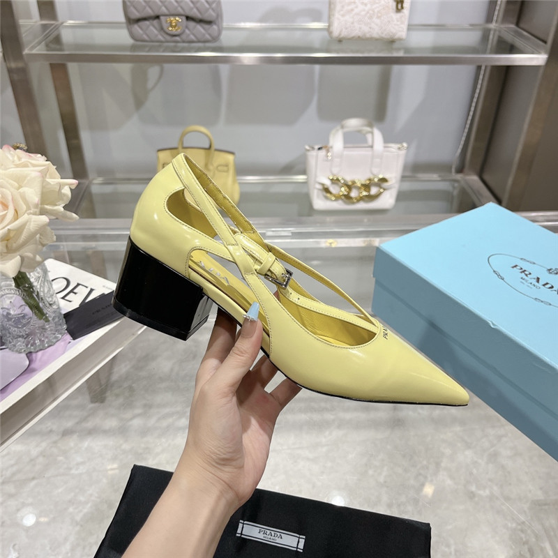 Pra*a cut-out yellow brushed leather chunky pumps