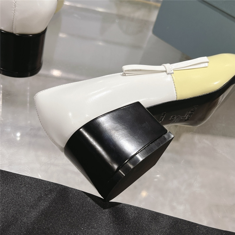 Pra*a chunky pointed pumps in yellow and white calfskin