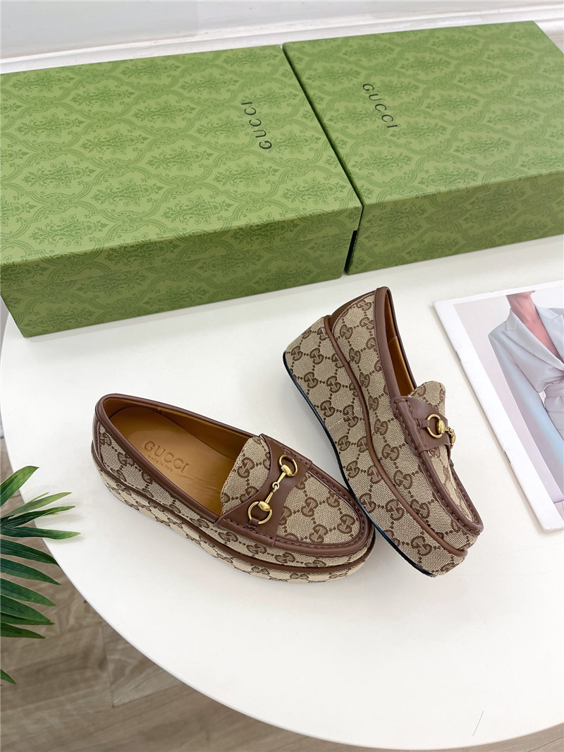 Gvc*1 horsebit wedge loafer in beige and ebony gg canvas