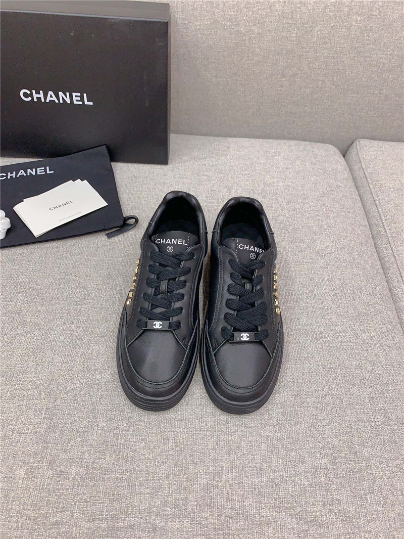 Ch**el black leather lace-up trainers