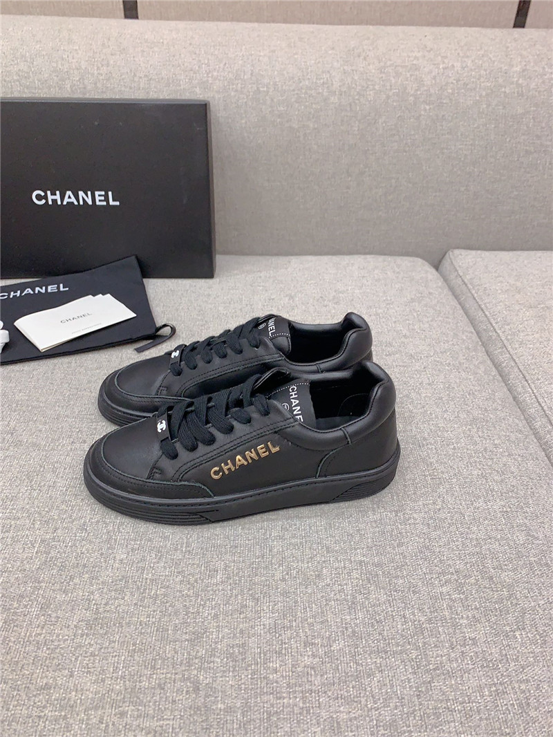 Ch**el black leather lace-up trainers