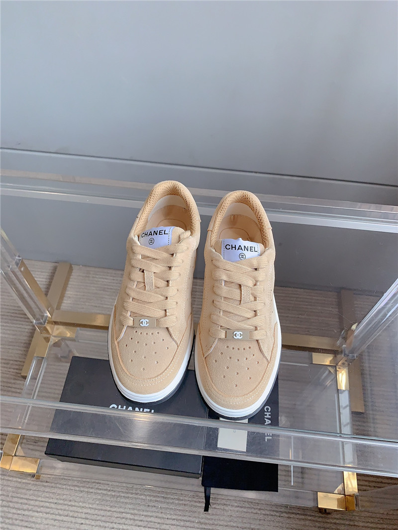 Ch**el brown calfskin lace-up sneakers