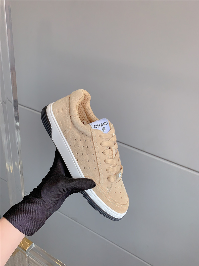 Ch**el brown calfskin lace-up sneakers