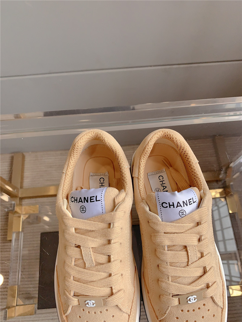 Ch**el brown calfskin lace-up sneakers