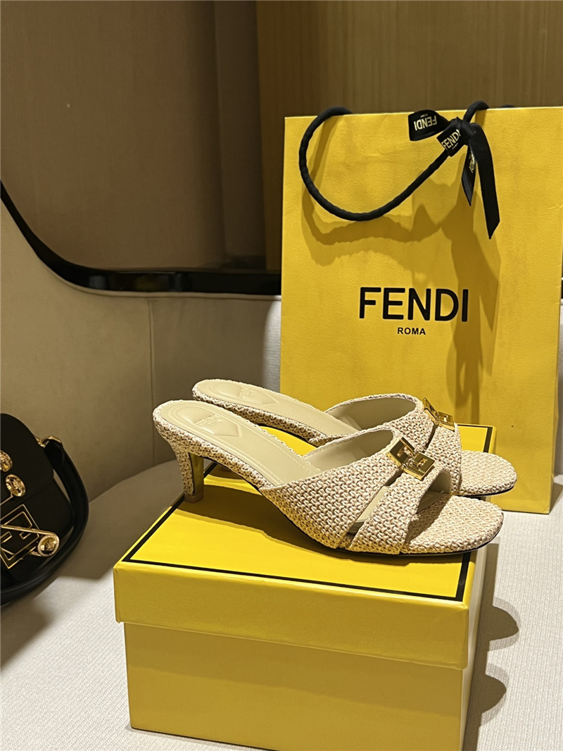 F**di ffold beige cotton fiber sandal mules