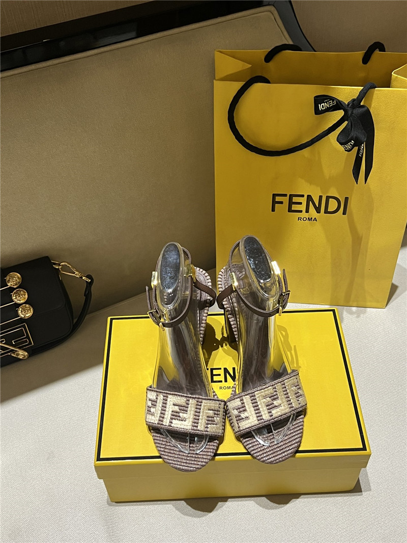 F**di delfina brown cotton fiber heel sandals