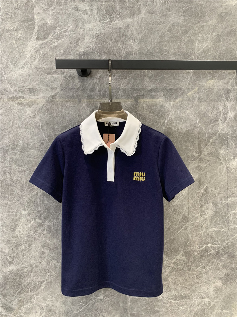 M1um1u lapel contrast lace decoration short sleeves replica clothes