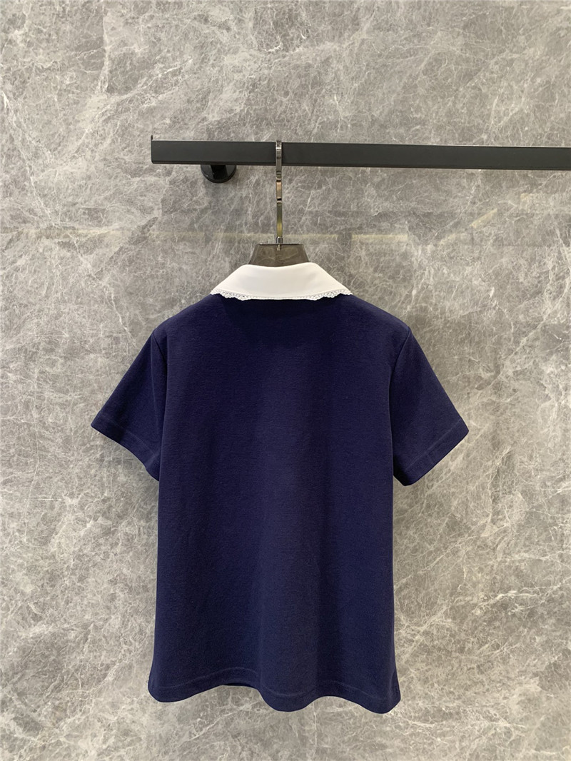 M1um1u lapel contrast lace decoration short sleeves replica clothes