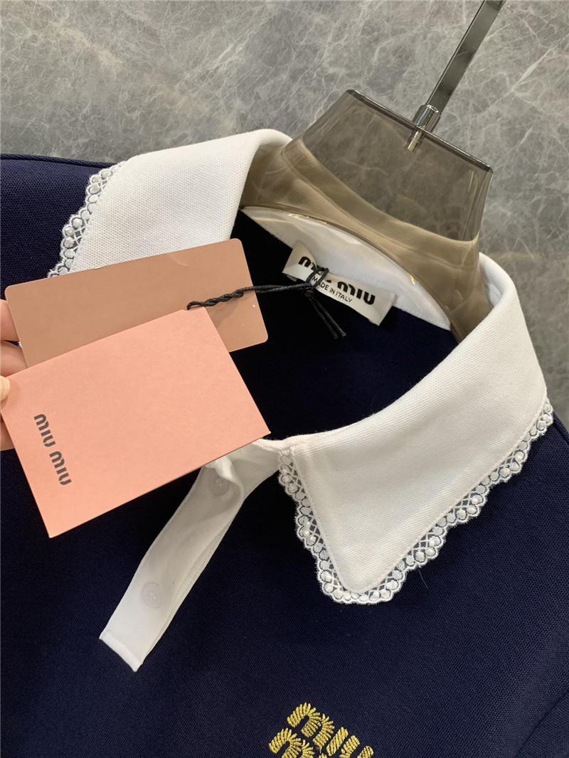 M1um1u lapel contrast lace decoration short sleeves replica clothes