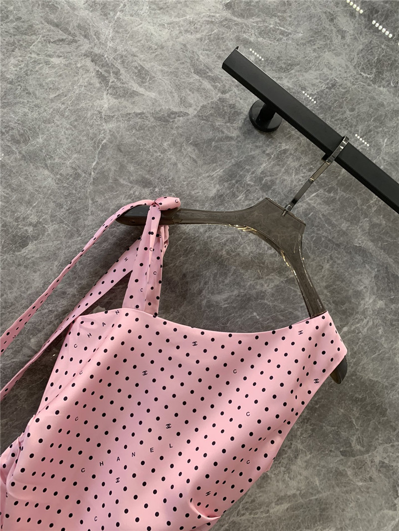 Ch**el pink polka dot off-shoulder strappy vest top replica clothes