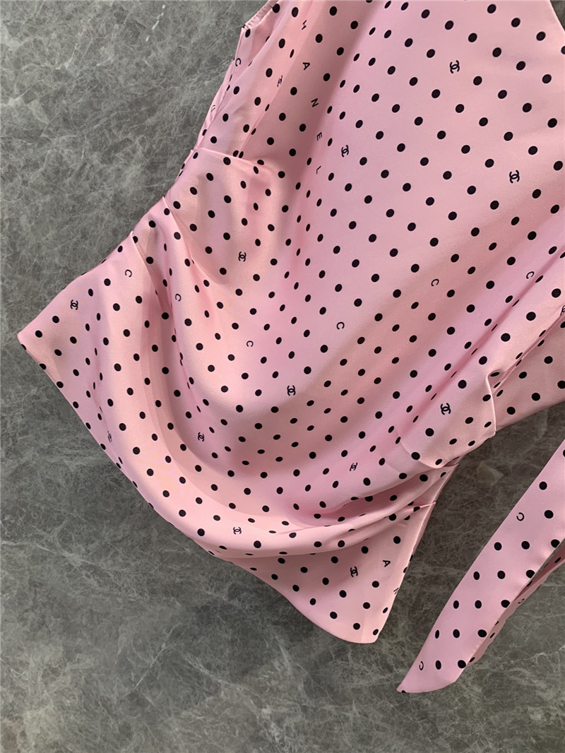 Ch**el pink polka dot off-shoulder strappy vest top replica clothes