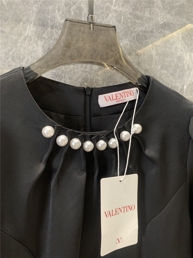 Va1e*ntin0 pearl decoration collar puff sleeve dress replicas clothes