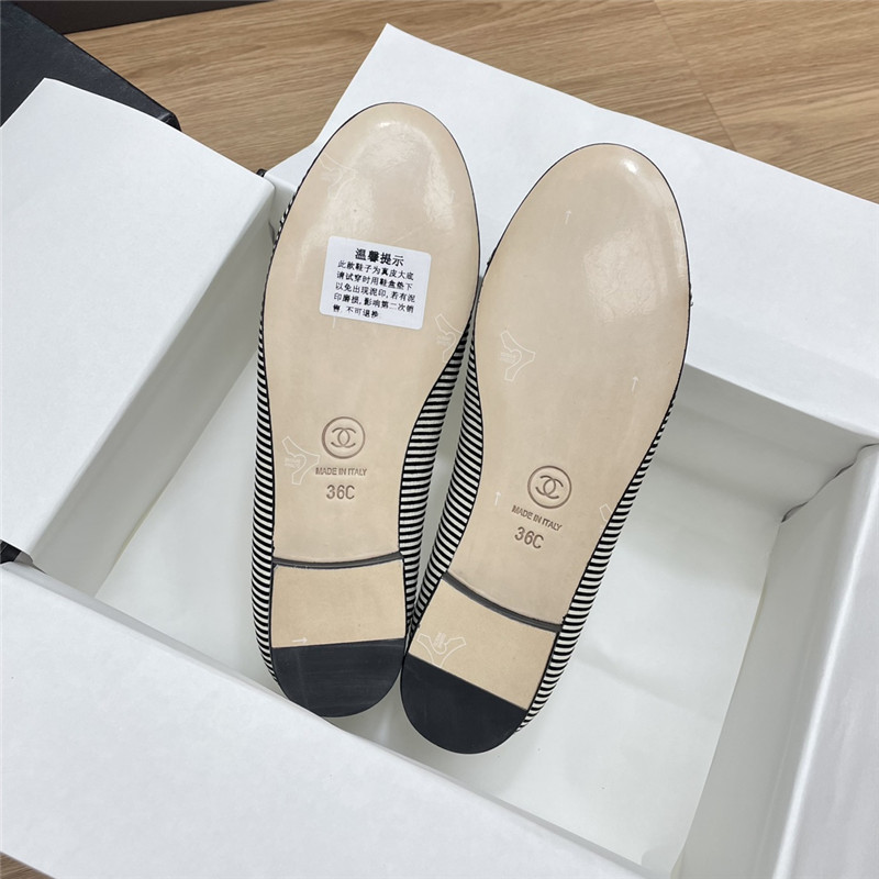 Ch**el ballet flats black & white stripe canvas