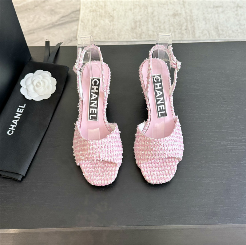 Ch**el pink tweed open toe slingback sandals