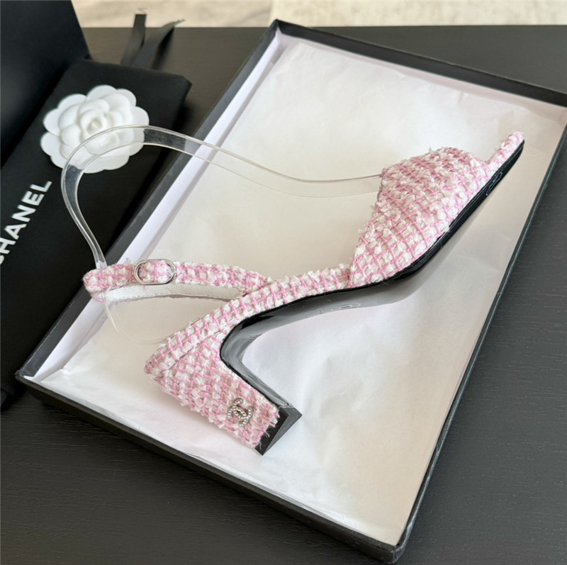 Ch**el pink tweed open toe slingback sandals