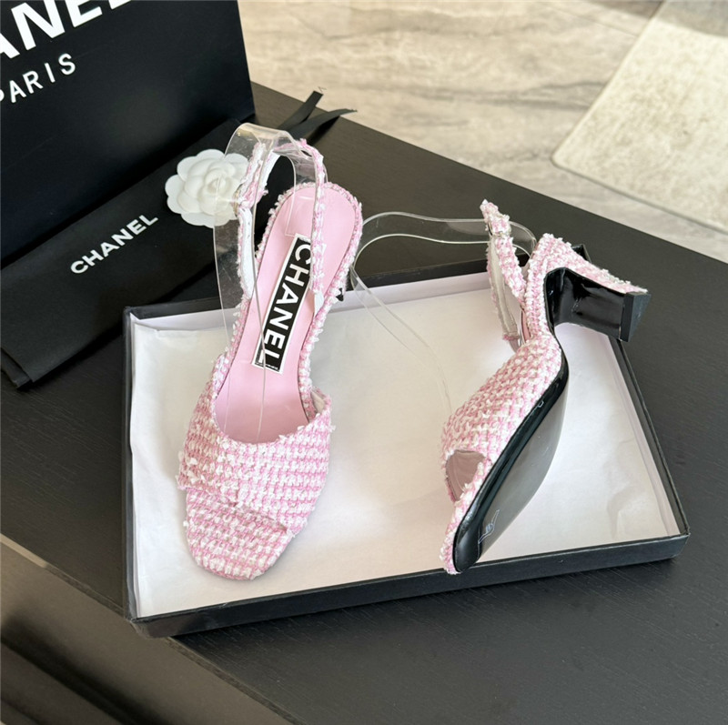 Ch**el pink tweed open toe slingback sandals