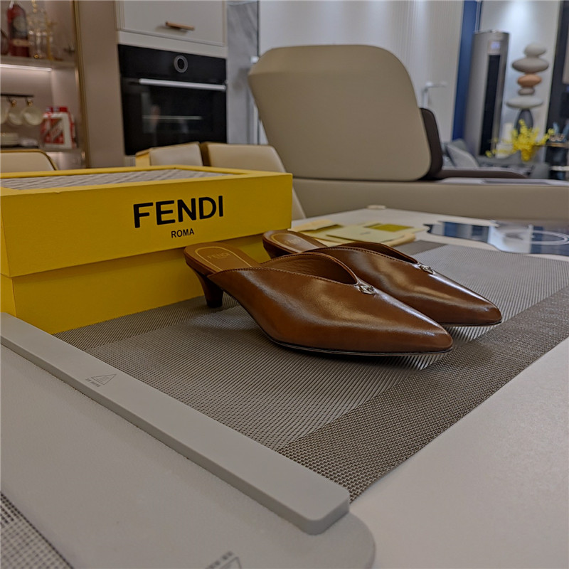 F**di ffold low-heeled mule pumps brown leather
