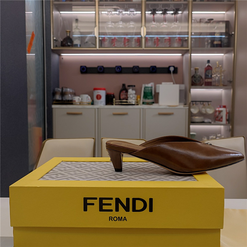 F**di ffold low-heeled mule pumps brown leather