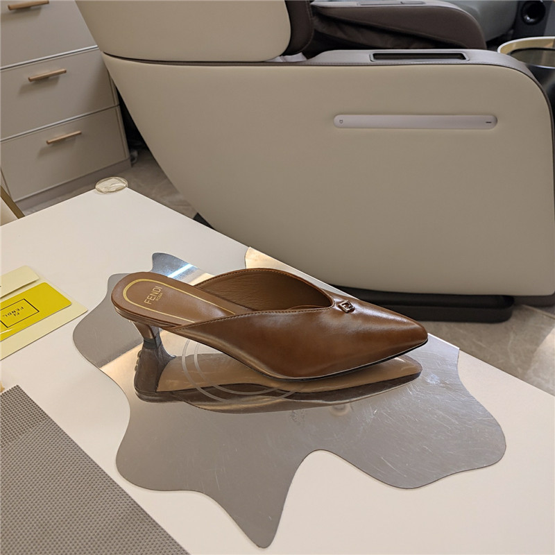F**di ffold low-heeled mule pumps brown leather