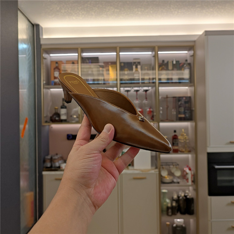 F**di ffold low-heeled mule pumps brown leather