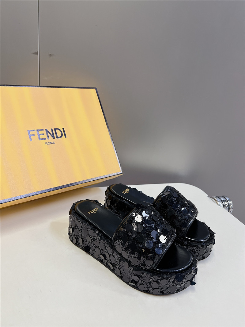 F**di black glitter platform slides
