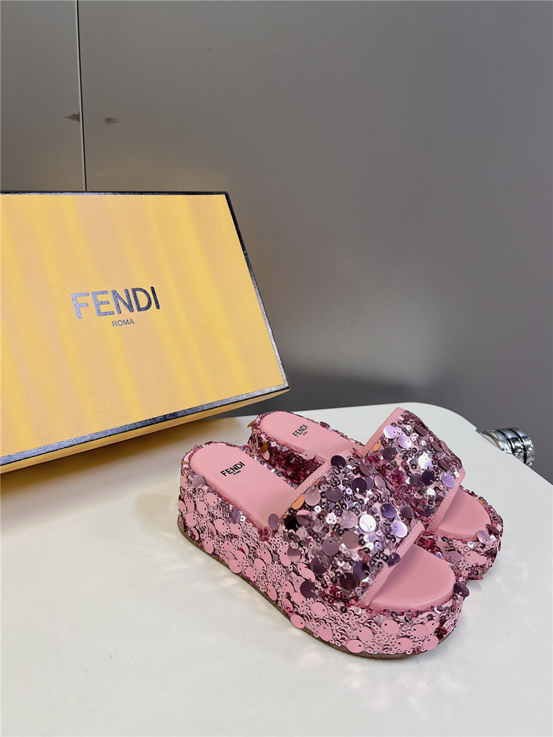 F**di pink glitter platform slides